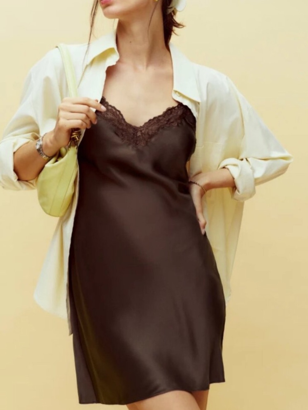 Reformation Marina Dress Brown 100% Silk - Picture 4 of 8